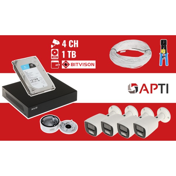 Zestaw Do Monitoringu Apti-Nvr09-4Ipcb 4 Kamery + Rejestrator