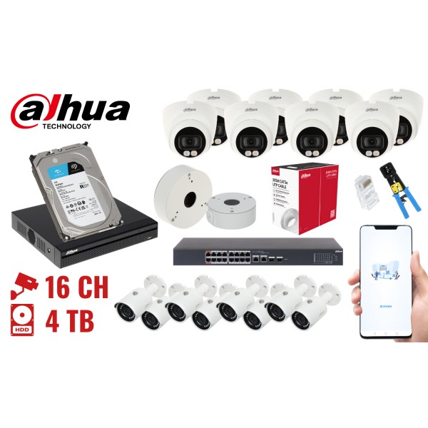 Zestaw Do Monitoringu Dahua-Nvr16-16Ipctb 16 Kamer + Rejestrator Dahua