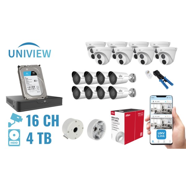Zestaw Do Monitoringu Unv-Nvr16-16Ipcbt 16 Kamer + Rejestrator Uniview