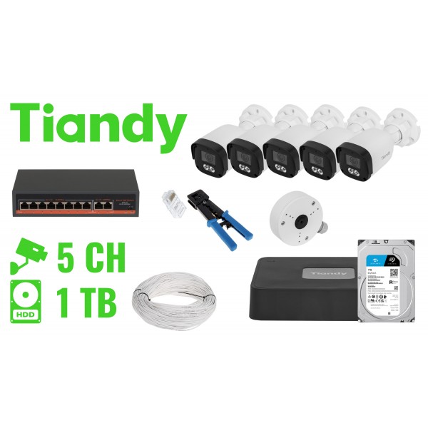 Zestaw Do Monitoringu Tiandy-Nvr05-5Ipcb 5 Kamer + Rejestrator Tiandy Zestaw Do Monitoringu Tiandy-Nvr05-5Ipcb 5 Kamer + Rejestrator Tiandy